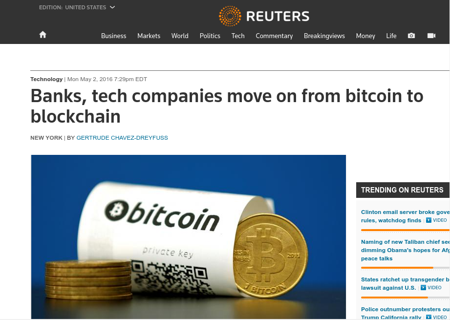 Banks, tech companies move on from bitcoin to blockchain