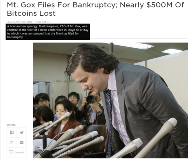Mt. Gox Files for Bankruptcy; Nearly $500M of Bitcoins Lost