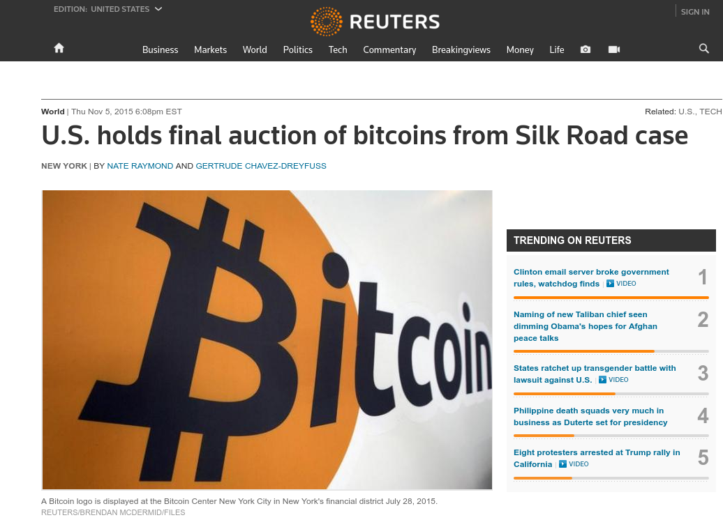 U.S. holds final auction of bitcoins from Silk Road case